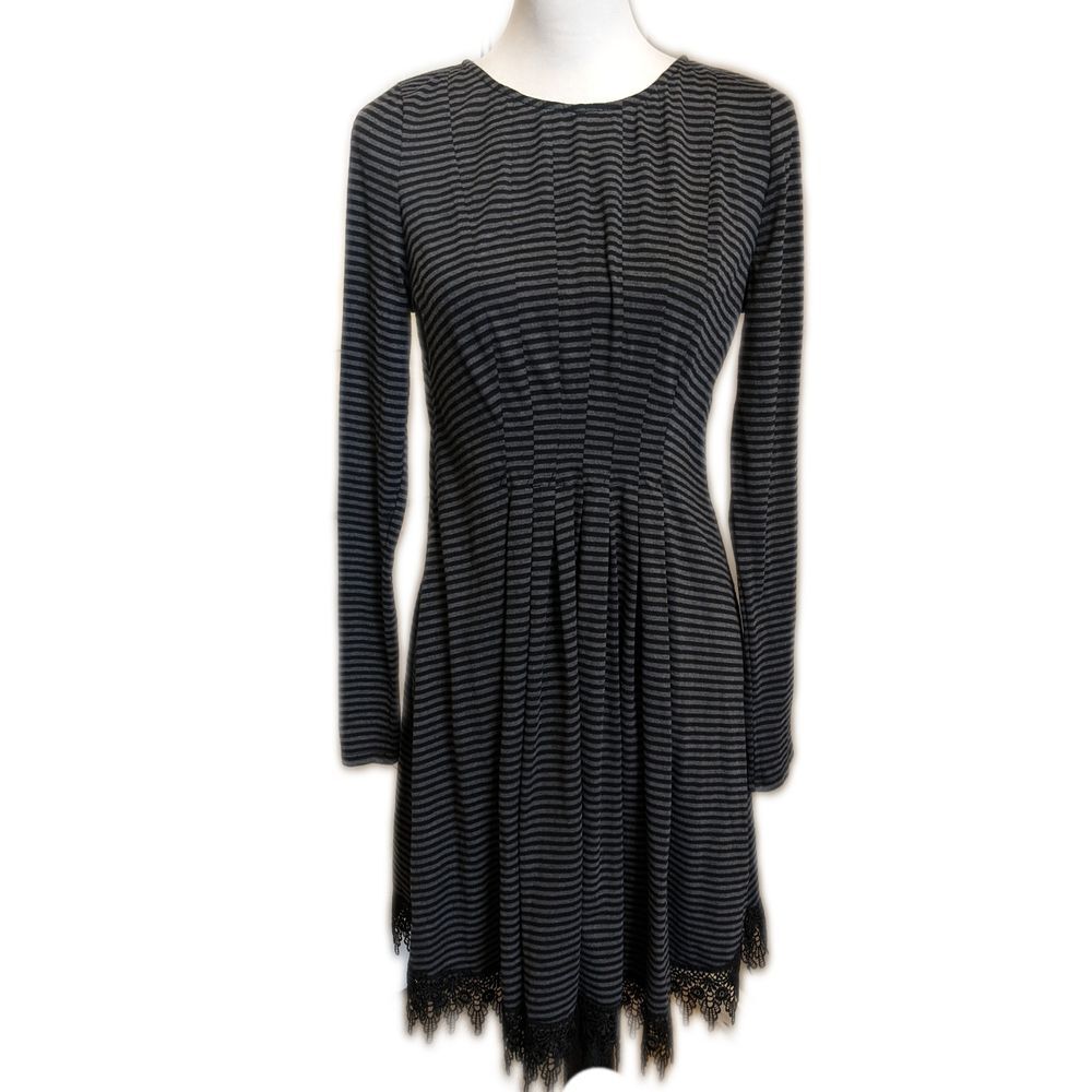 Altar'd State black & gray striped dress with black lace - long sleeve - large